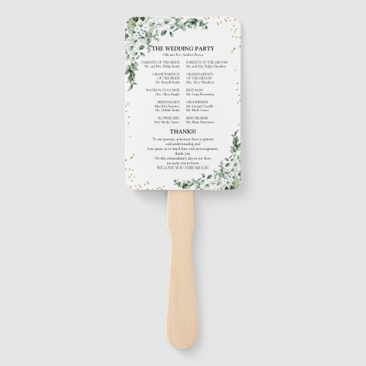 Groen Trouwprogramma Eucalyptus Waterverf Handwaaier (Achterkant)