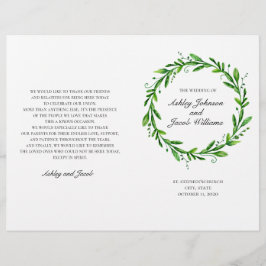 Groen trouwprogramma gevouwen. Waterverf botanisch