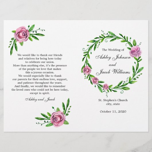 Groen trouwprogramma. herdenking van de zomerkerk (Voorkant)