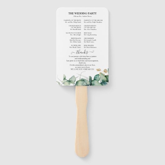 Groen Trouwprogramma Waterverf Eucalyptus Handwaaier (Achterkant)
