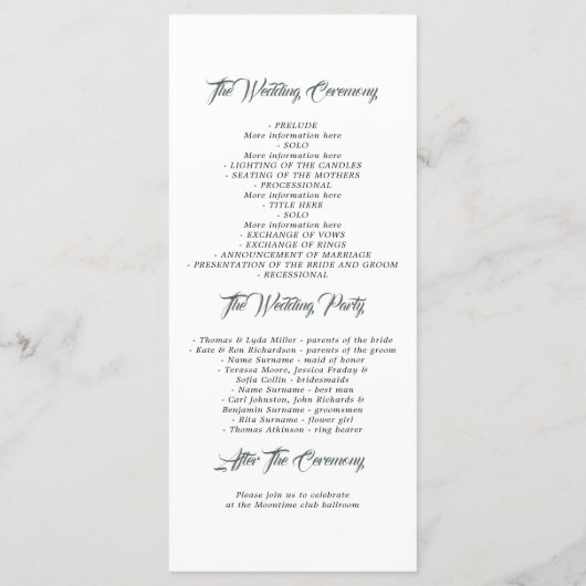 Groen Trouwprogramma's | Menu (Achterkant)