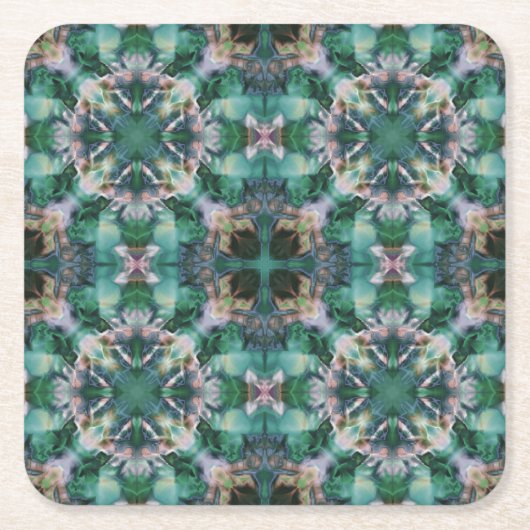 Groen-turkooisornament Kartonnen Onderzetters (Voorkant)