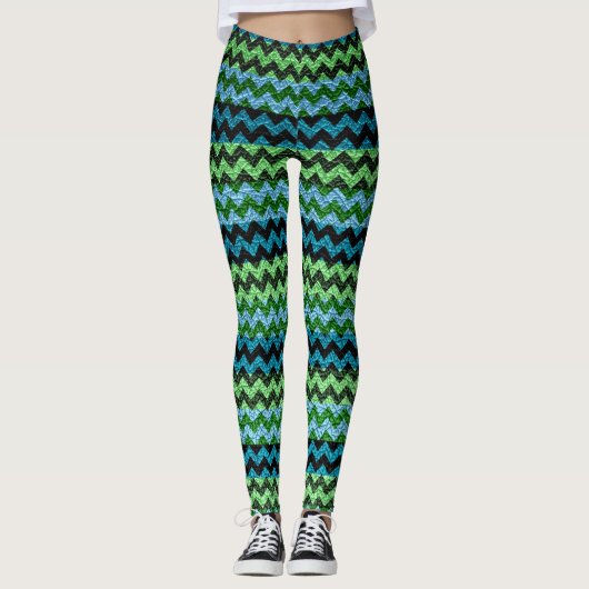 Groen Turquoise Chevron Modern Leer Leggings (Voorkant)