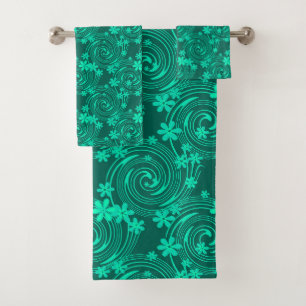 groen turquoise helder bloemmotief bad handdoek