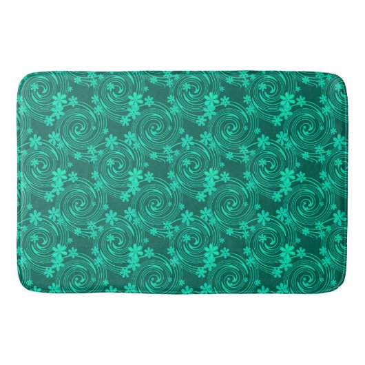 Groen turquoise helder bloemmotief badmat (Voorkant)