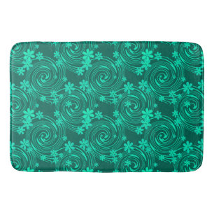 Groen turquoise helder bloemmotief badmat