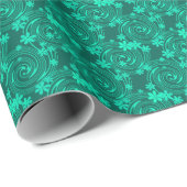 Groen turquoise helder bloemmotief cadeaupapier (Rol Hoek)