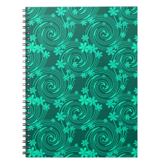 Groen turquoise helder bloemmotief notitieboek (Voorkant)