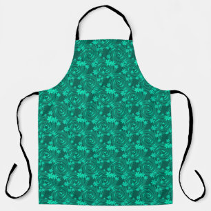 Groen turquoise helder bloemmotief schort