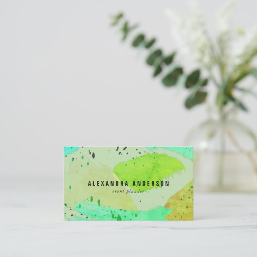 Groen Turquoise penseelstreken Visitekaartje (Staand voorkant)