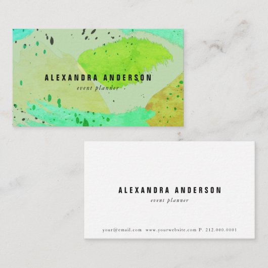 Groen Turquoise penseelstreken Visitekaartje (Voorkant / Achterkant)