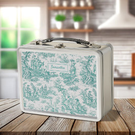  groen turquoise toile de jouy bedrukt