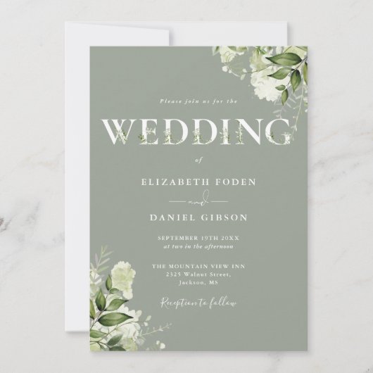 Groen Typografie QR Code Sage Green Wedding Kaart (Voorkant)