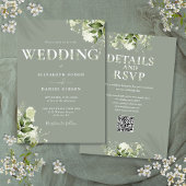 Groen Typografie QR Code Sage Green Wedding Kaart
