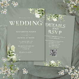 Groen Typografie QR Code Sage Green Wedding Kaart