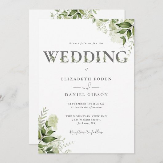 Groen Typografie QR Code Trouwen Kaart (Voorkant / Achterkant)