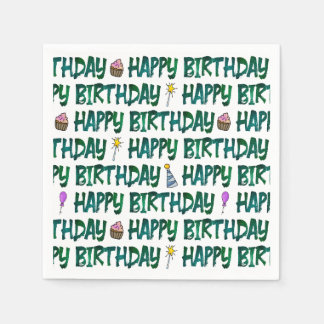 Groen typografisch gelukkig verjaardag patroon servet