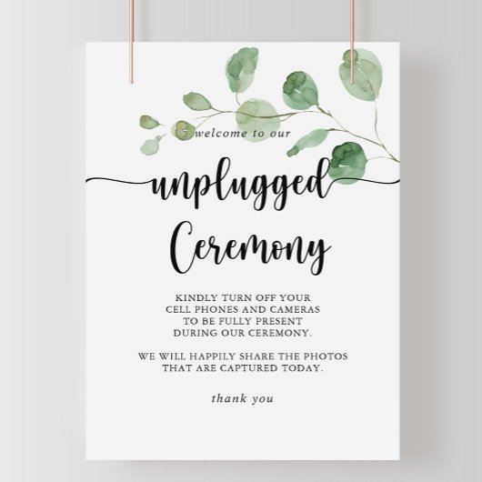 Groen uitgelijnd eucalyptus Unplugged Ceremony-tek Poster