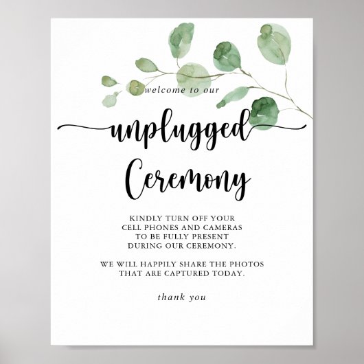 Groen uitgelijnd eucalyptus Unplugged Ceremony-tek Poster (Voorkant)