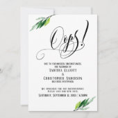 groen uitgesteld bruiloft "oeps!" bekendmaking kaart (Voorkant)