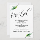 groen uitgesteld bruiloft "onze slechte" aankondig kaart (Voorkant)