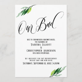 groen uitgesteld bruiloft "onze slechte" aankondig kaart