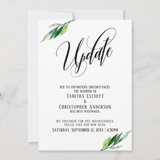 Groen uitgesteld huwelijk "update" aankondiging (Voorkant)