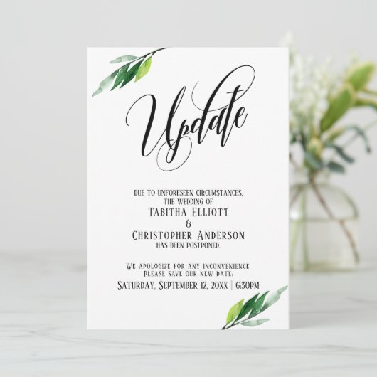 Groen uitgesteld huwelijk "update" aankondiging (Staand voorkant)