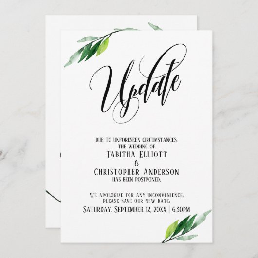 Groen uitgesteld huwelijk "update" aankondiging (Voorkant / Achterkant)