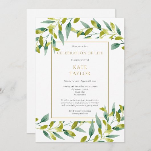 Groen Uitvaart Viering van het Leven Uitnodiging (Voorkant / Achterkant)