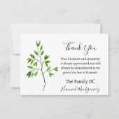 Groen Uitvaartsympathie Dank u Notitiekaartje (Voorkant)