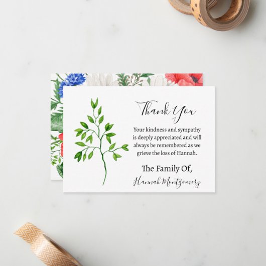 Groen Uitvaartsympathie Dank u Notitiekaartje (Voorkant / Achterkant in situ)