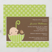 Groen Umbrella-Baby shower Kaart (Voorkant / Achterkant)