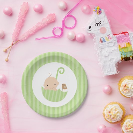 Groen Umbrella Neutraal Baby shower Papieren Bordje (Feest)