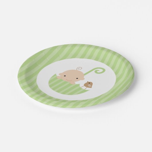 Groen Umbrella Neutraal Baby shower Papieren Bordje (Gekanteld)