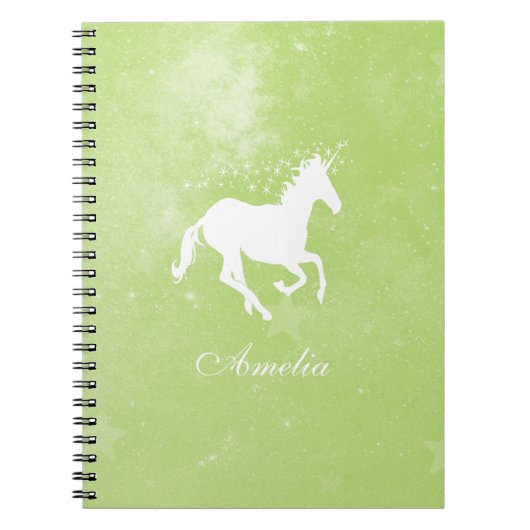 Groen Unicorn gepersonaliseerd Notitieboek (Voorkant)