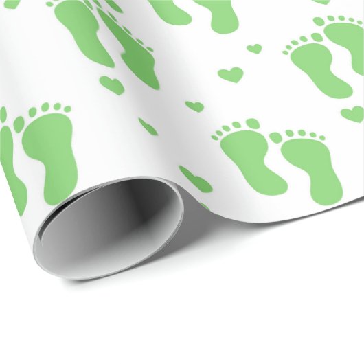 Groen unisex voetpapier voor baby cadeaupapier (Rol Hoek)