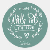 Groen Vanaf de Noordpool Santa Christmas Ronde Sticker (Voorkant)
