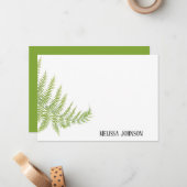 Groen varenblad gepersonaliseerd notitiekaartje (Voorkant / Achterkant in situ)