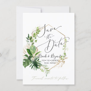 Groen Variegated Tropisch Loof Save the Date Kaart
