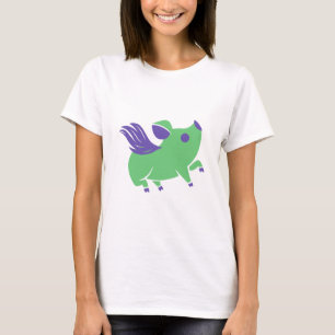 Groen varken met Paarse vleugels T-shirt
