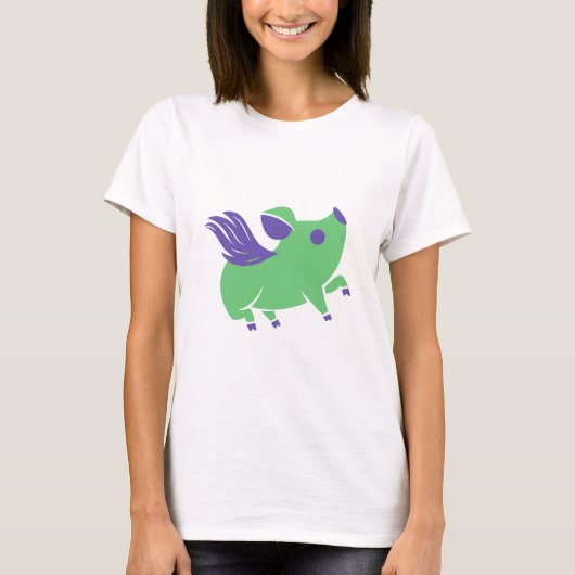 Groen varken met Paarse vleugels T-shirt (Voorkant)