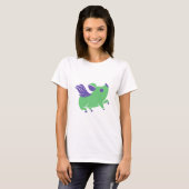 Groen varken met Paarse vleugels T-shirt (Voorkant volledig)