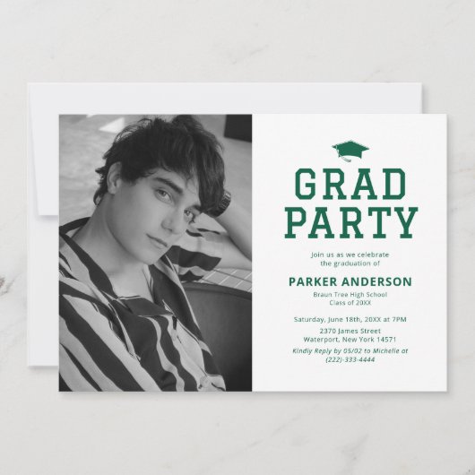 Groen Varsity Afstudeerfeest Kaart (Voorkant)