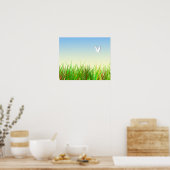 Groen veld met witte duif poster (Keuken)