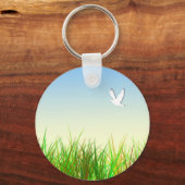 Groen veld met witte duif sleutelhanger (Voorkant)