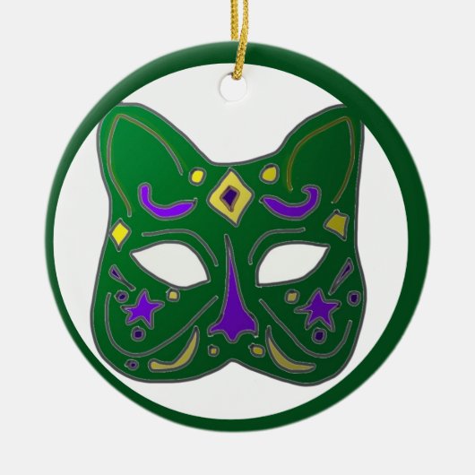 Groen Venetiaans kattenmaskerontwerp Keramisch Ornament (Voorkant)