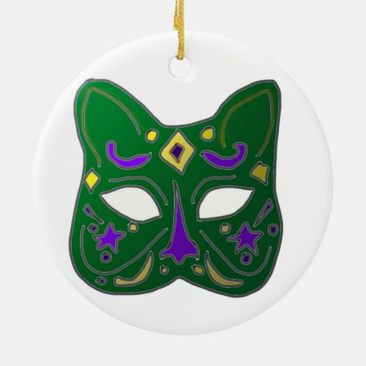 Groen Venetiaans kattenmaskerontwerp Keramisch Ornament (Achterkant)