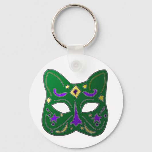 Groen Venetiaans kattenmaskerontwerp Sleutelhanger (Voorkant)