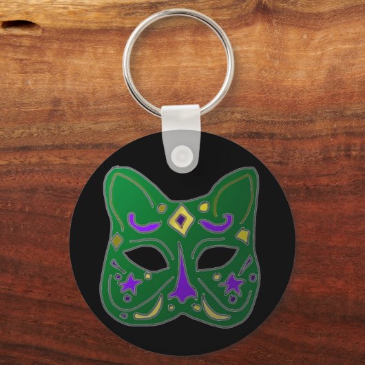 Groen Venetiaans kattenmaskerontwerp Sleutelhanger (Achterkant)